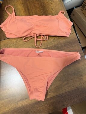 Roxy Women's Peach Bandeau Bikini Set - Coral Two-Piece Swimwear